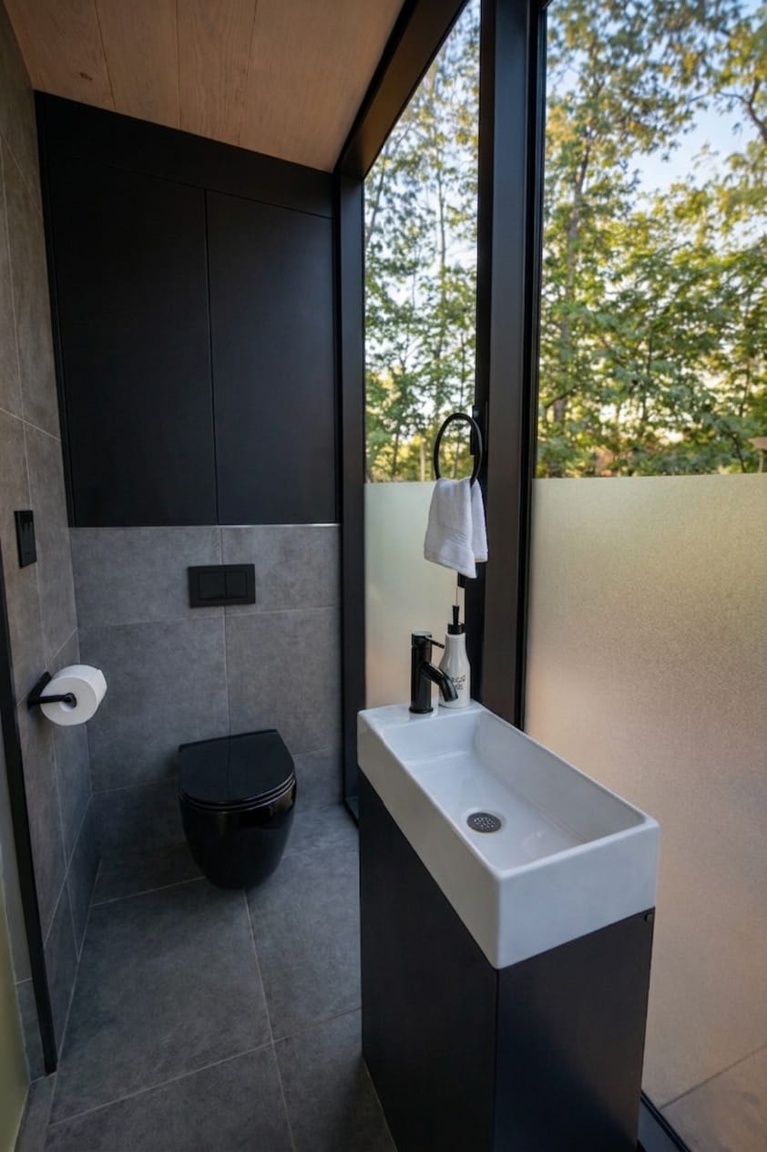 Powder room with forest view