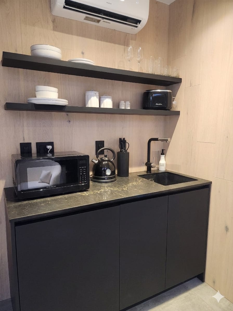 Modern kitchen with marble counters